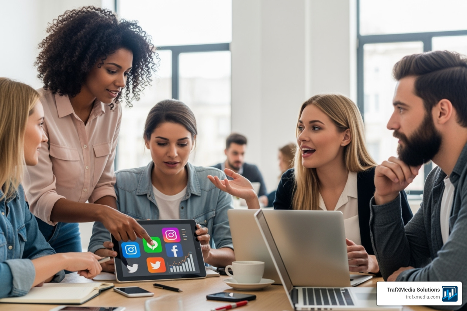 Man with a Western European background analyzing a social media analytics dashboard on a large monitor. - small business social media