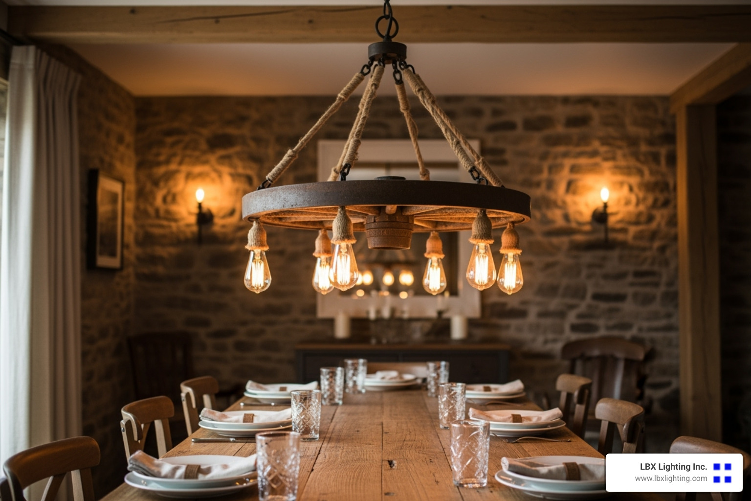 rustic chandelier with wood, rope, or wagon wheel elements - unique dining chandeliers