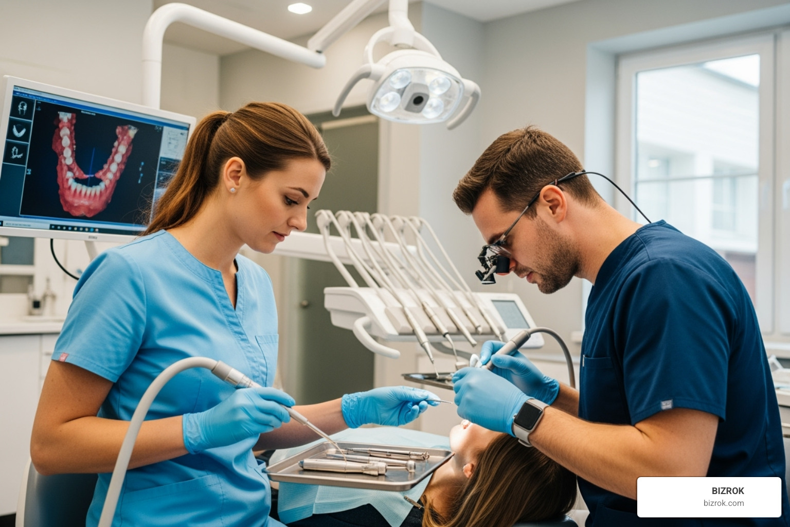 a dental assistant and dentist working with advanced technology - Dental Practice Training