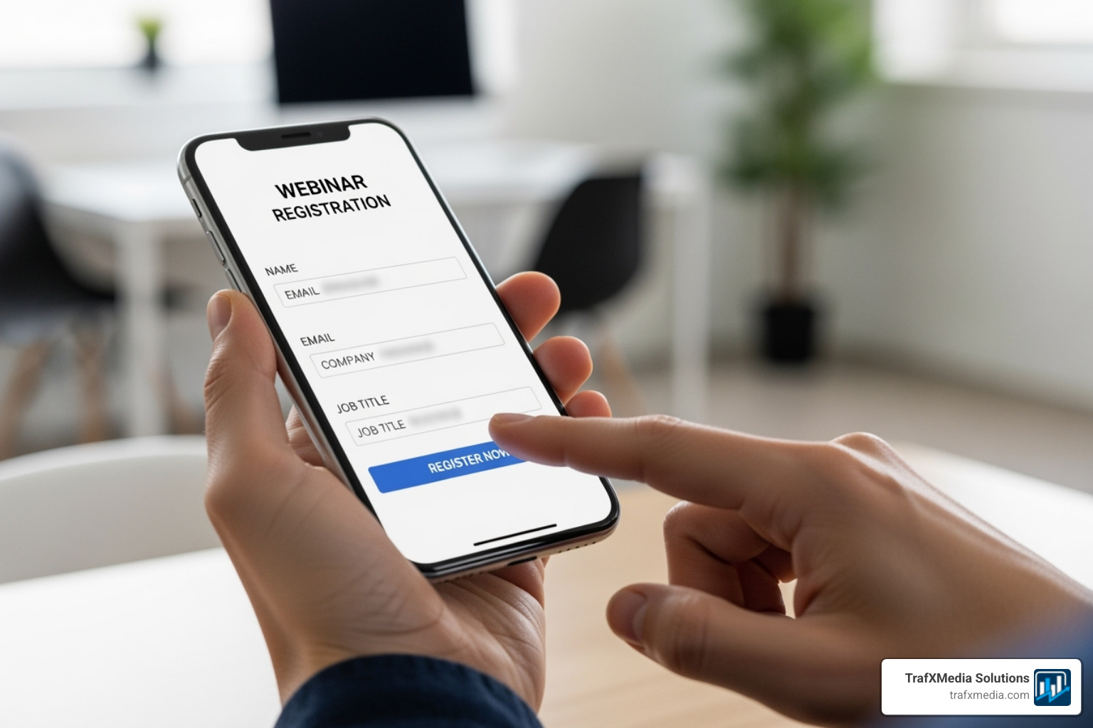 A user on a smartphone easily completing a pre-filled LinkedIn Lead Gen Form for a webinar - Lead generation LinkedIn