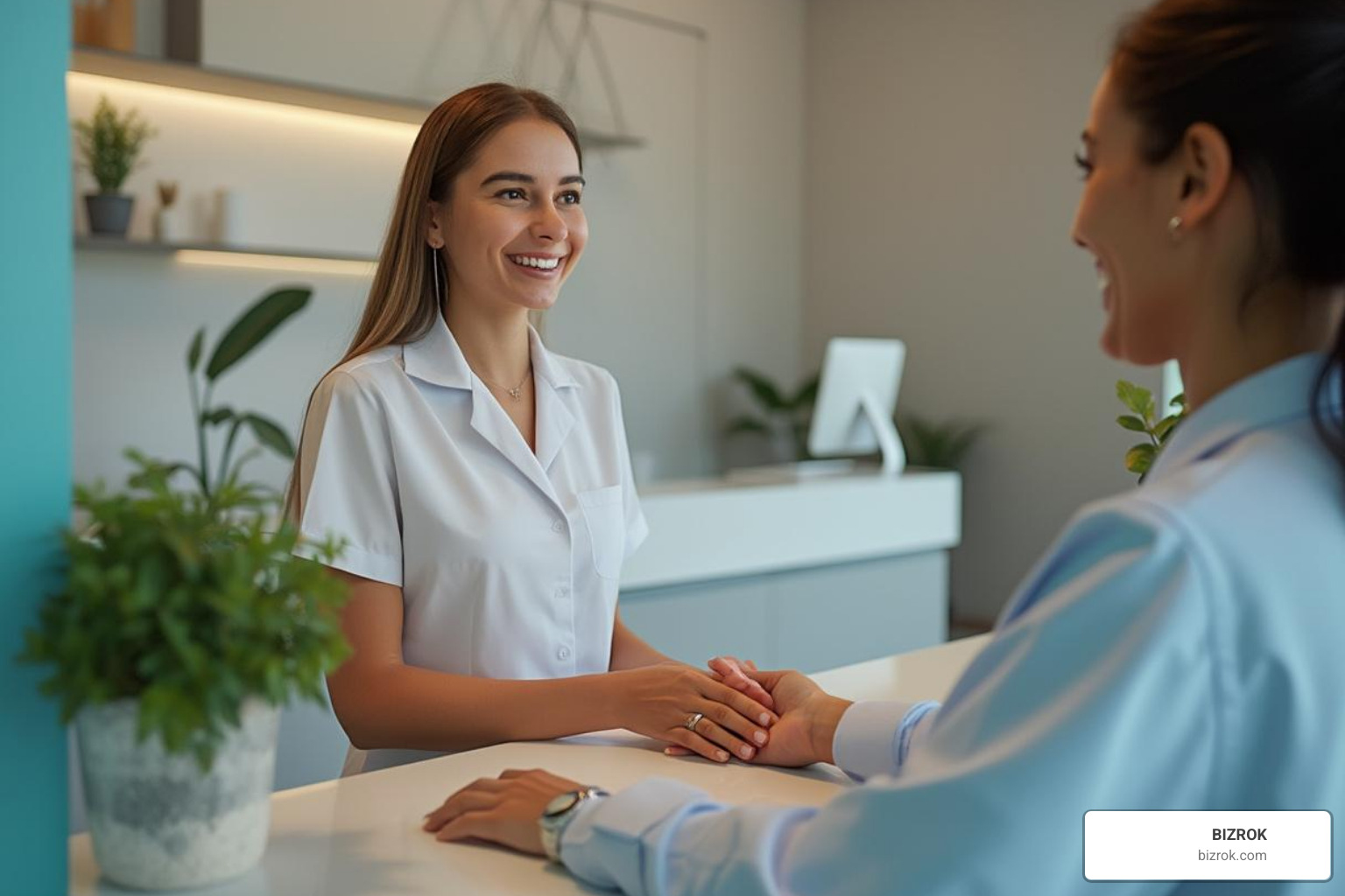 a front office staff member warmly greeting a patient - Dental Practice Training