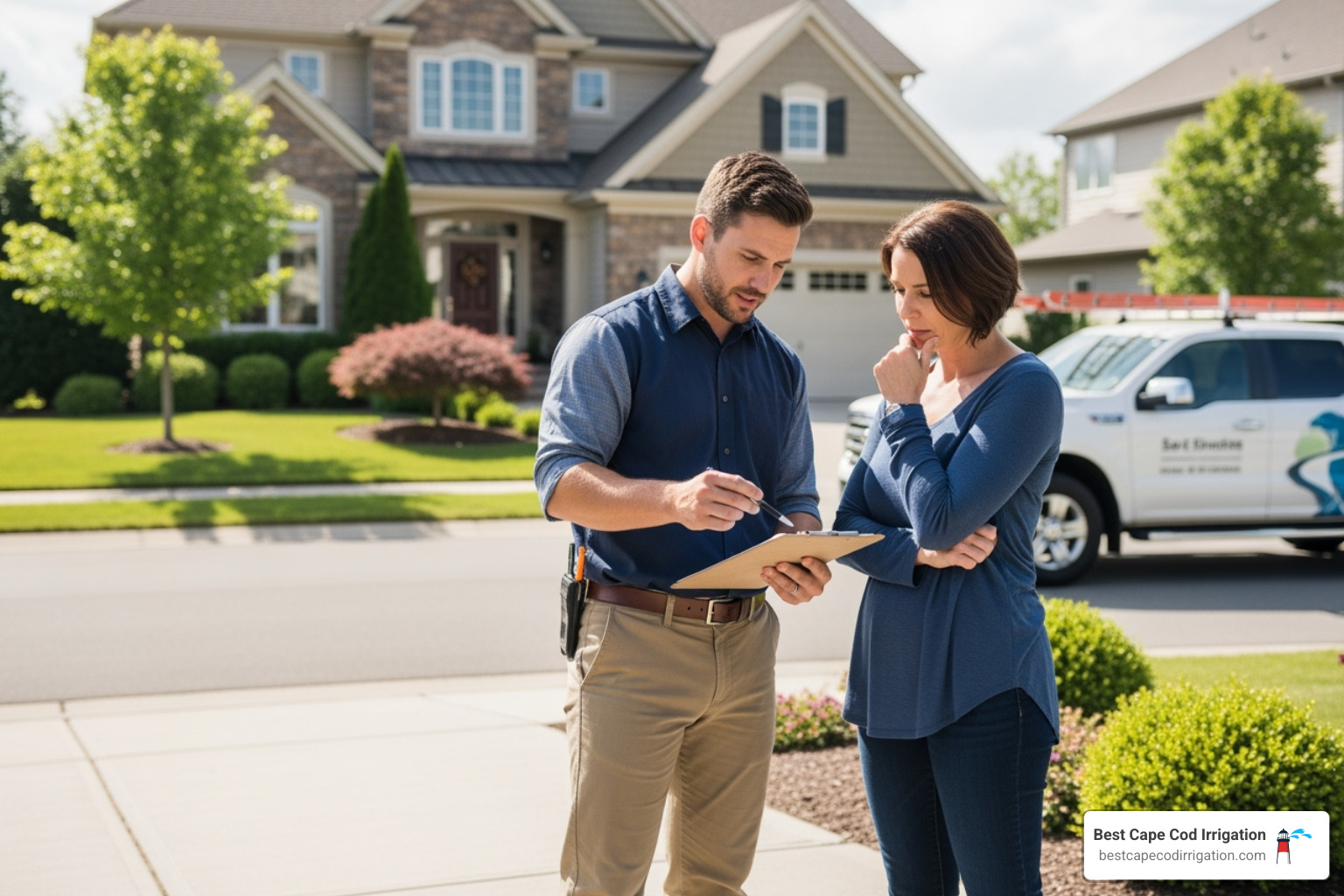 professional writing an estimate for a homeowner - sprinkler pipe repair near me