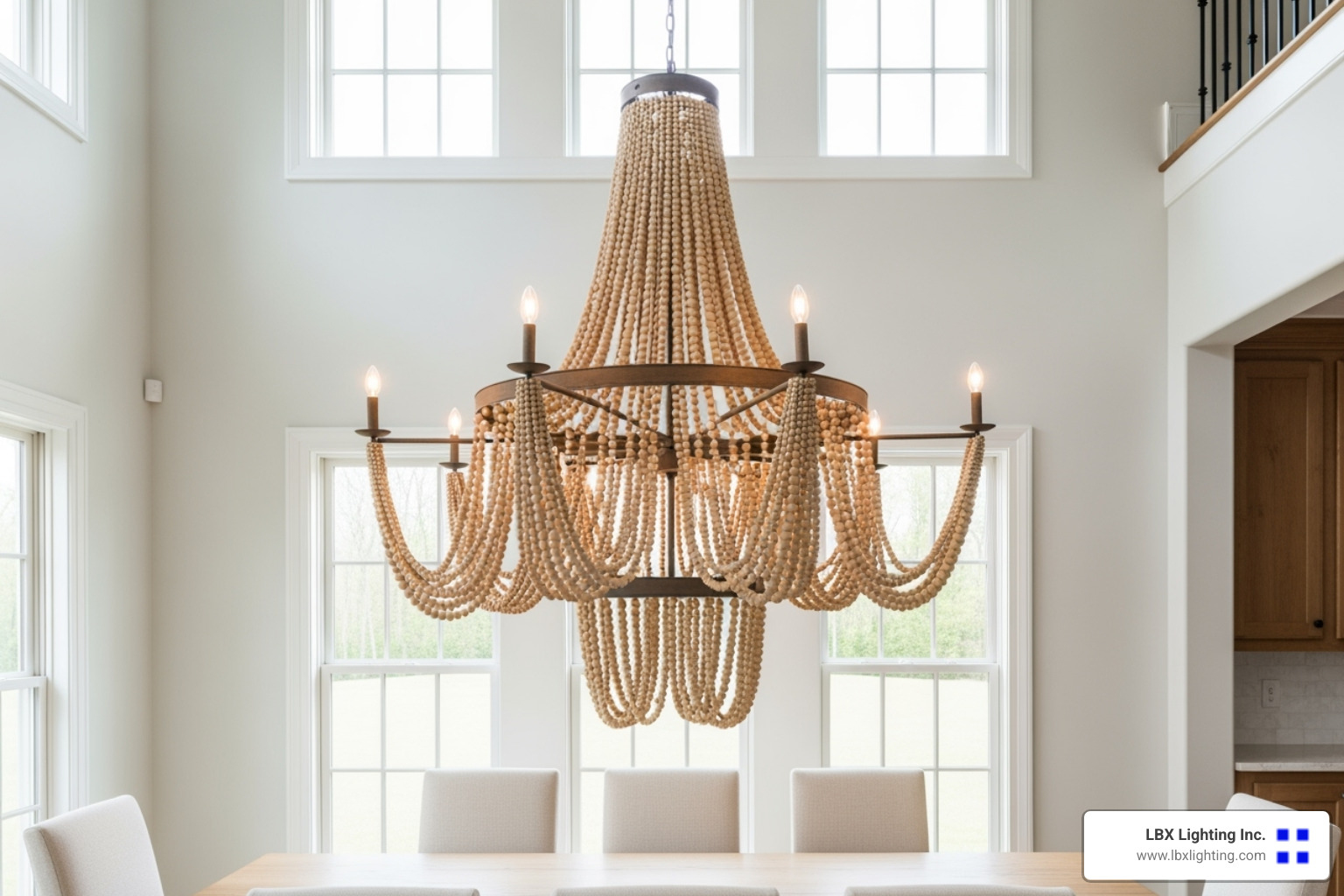 draped wood bead chandelier - dining room light fixtures wood