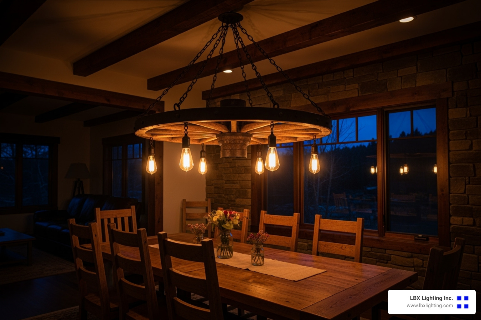 rustic wagon wheel wood chandelier - dining room light fixtures wood