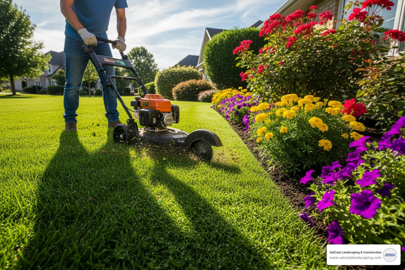 a person neatly edging a garden bed - weekly garden maintenance schedule