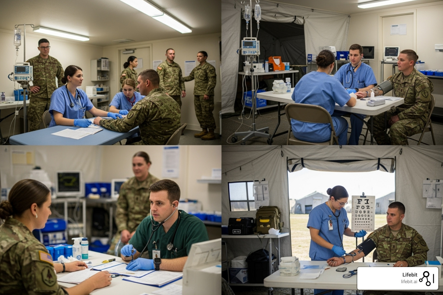 Image of service members undergoing medical checks for deployment readiness. - Defense Health Agency
