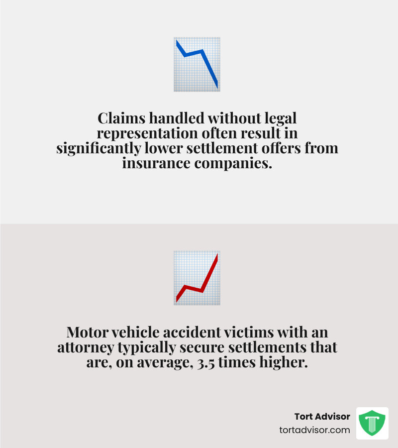 Infographic explaining the difference in average settlements with and without an attorney. - best motor vehicle accident attorney infographic 2_facts_emoji_grey