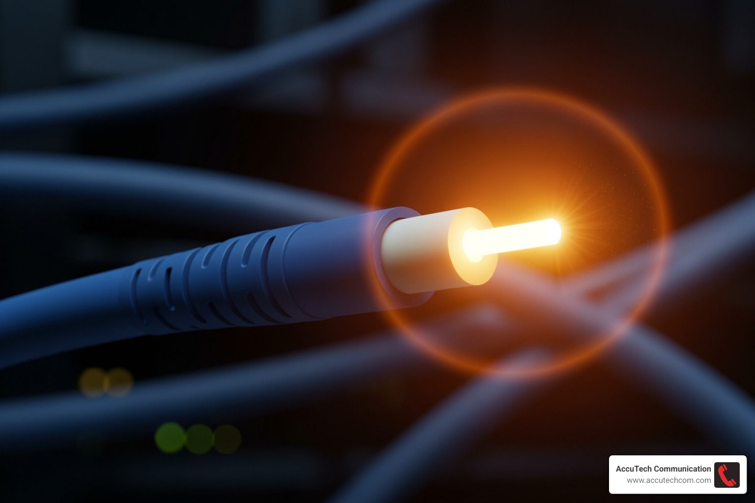 Fiber optic cable glowing to illustrate light transmission - cat6 ethernet cable 20m