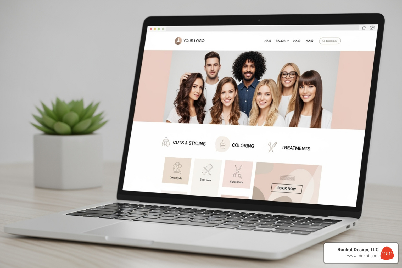 template being customized with a brand's colors and logo - hair salon website template template being customized with a brand's colors and logo - hair salon website template