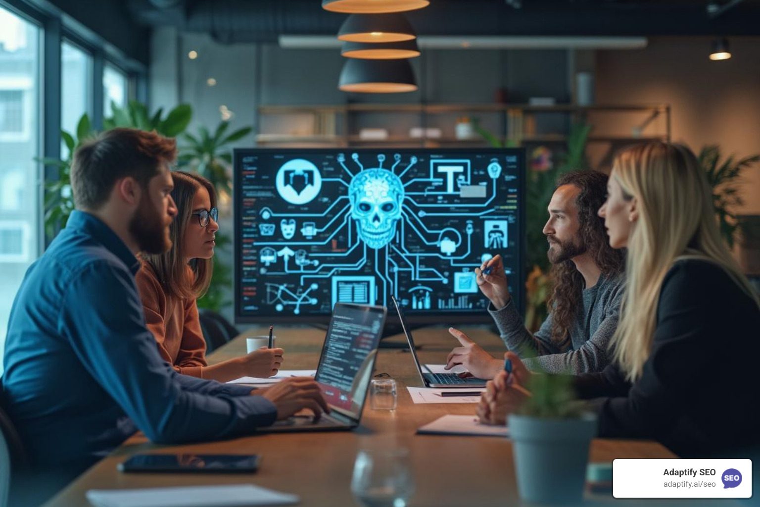 team collaborating on an AI integration strategy - AI for digital agencies