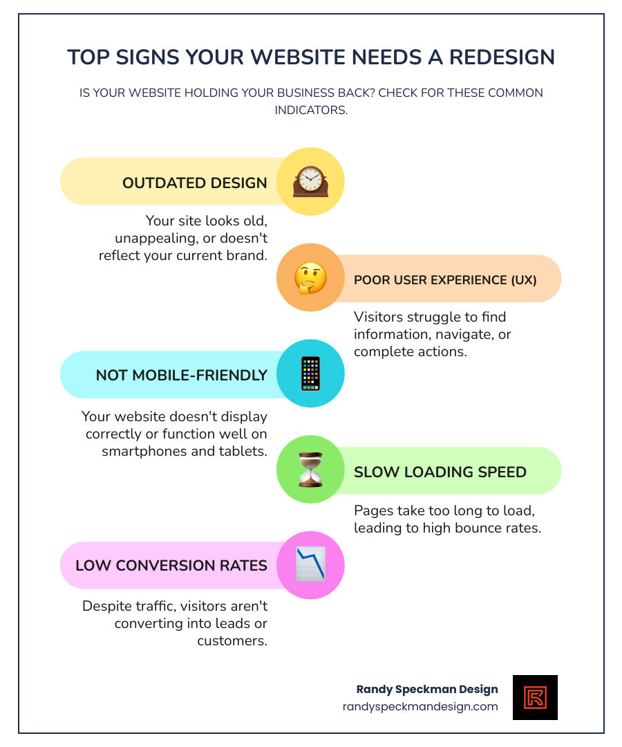 Top Signs Your Website Needs a Redesign - website redesign agency infographic infographic-line-5-steps-colors
