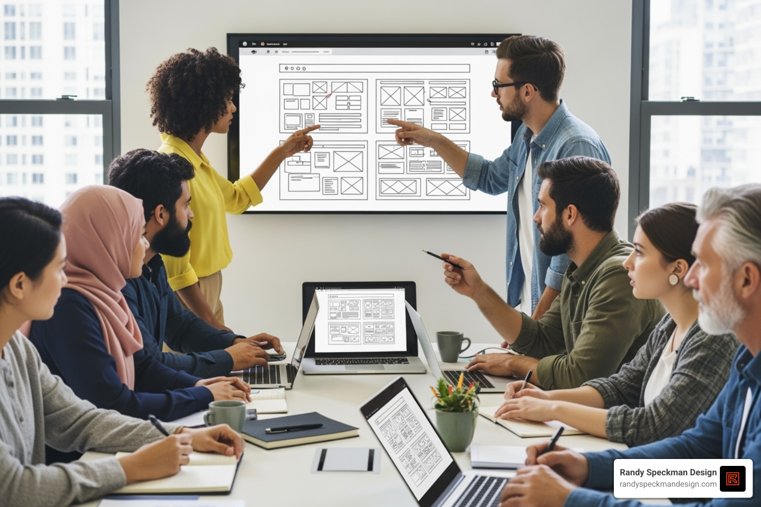 Project team collaborating on a website wireframe - website redesign agency