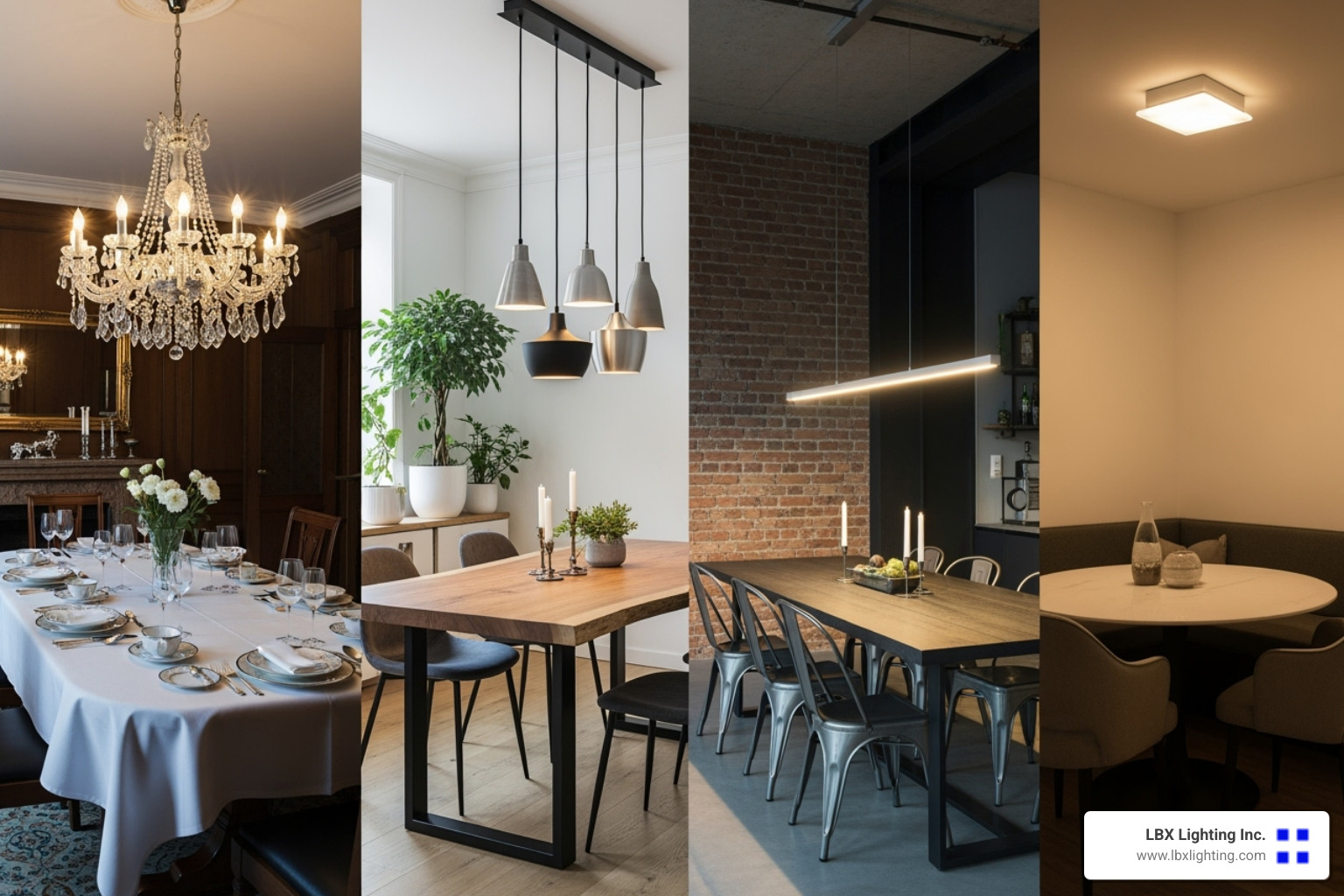 collage showcasing different styles of dining lights - dining ceiling lights design