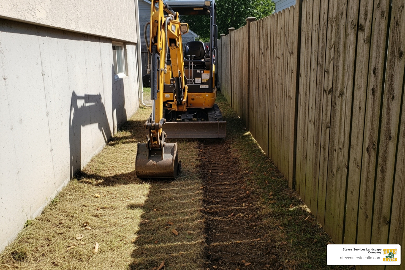 mini excavator navigating narrow path - Mini excavator contractor
