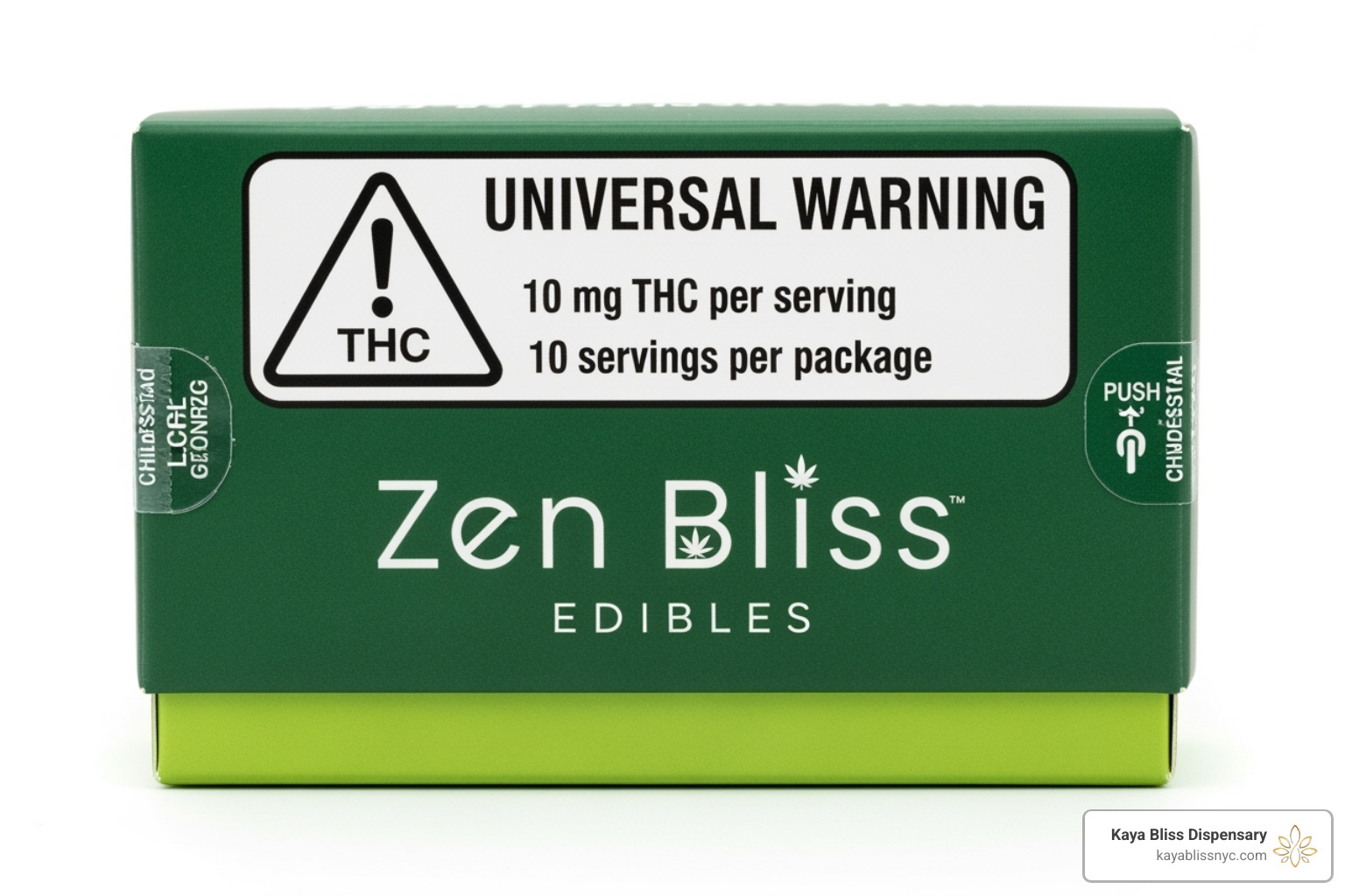 A New York cannabis product showcasing the universal THC warning symbol, clear dosage information, and child-resistant packaging features. - candy looks like weed