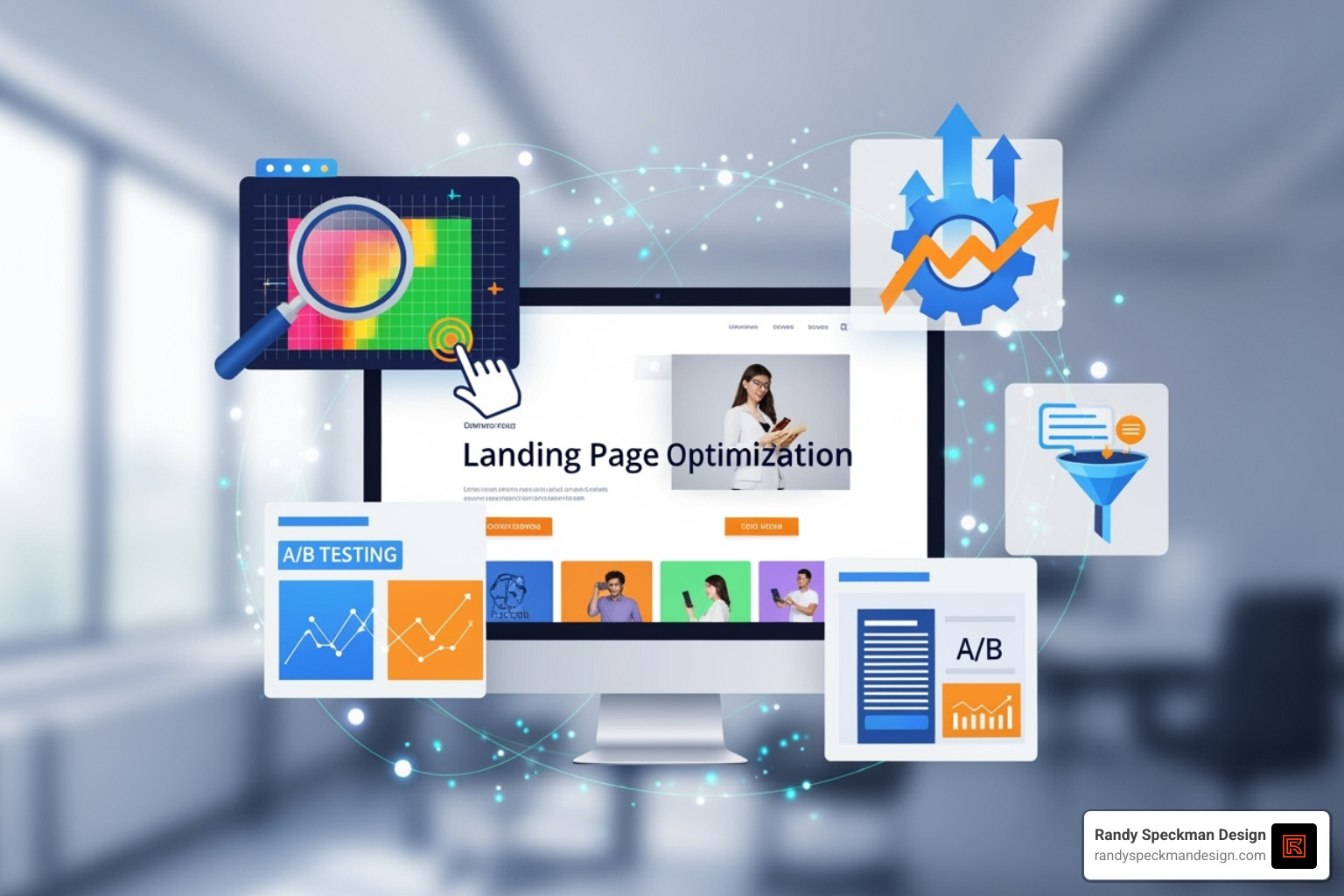 A perfectly structured landing page with key elements highlighted: headline, body copy, image, call-to-action, social proof, and form - landing page optimization service