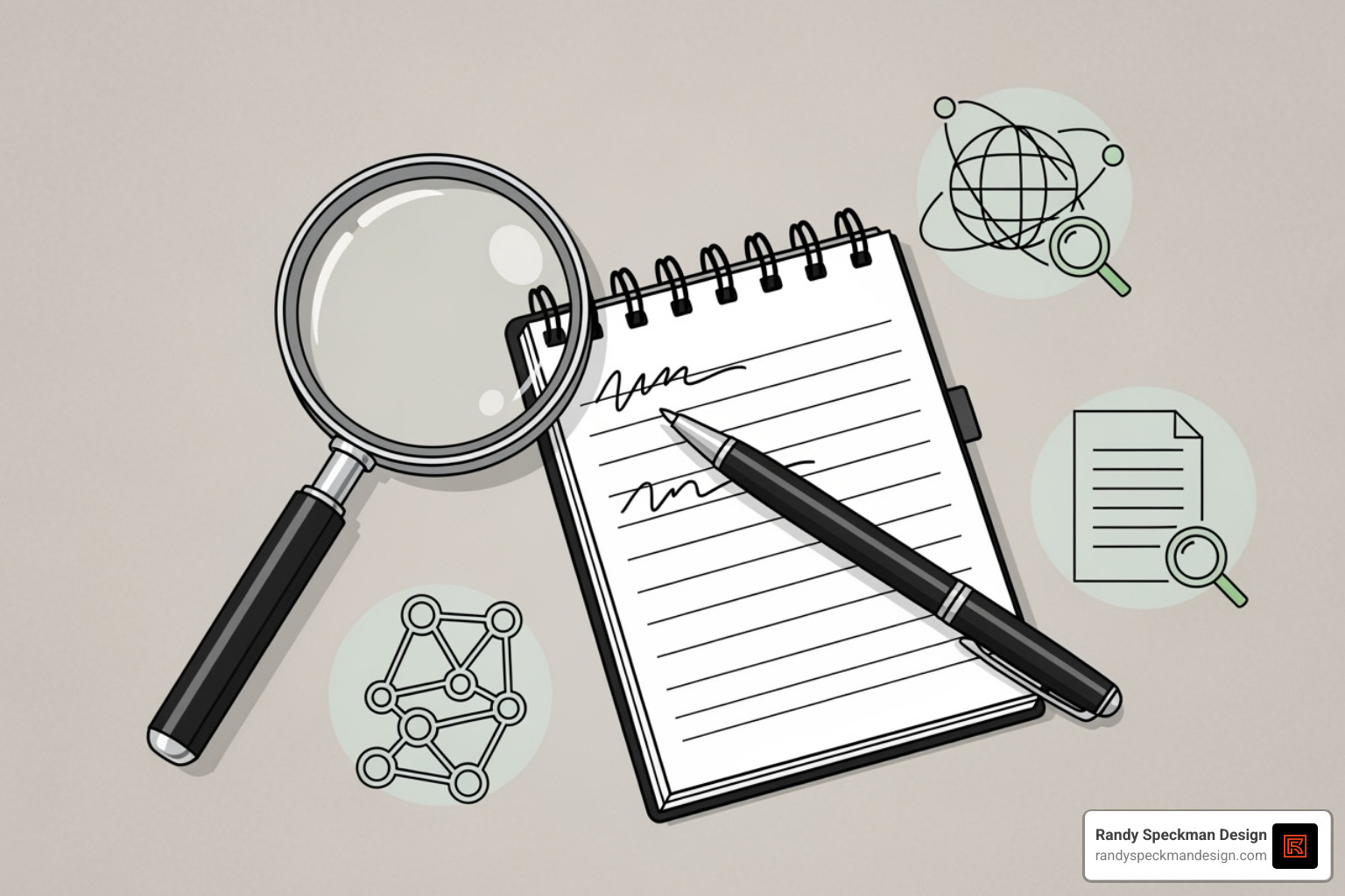 A detective's toolkit with icons for WHOIS, DNS, and IP address - find website provider