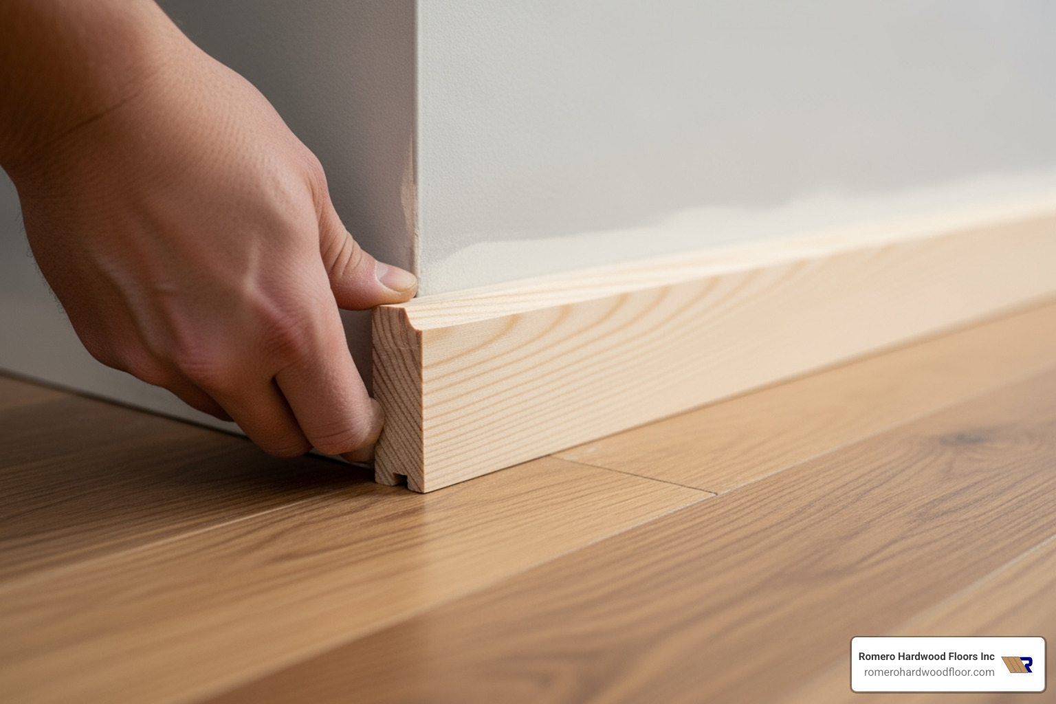 Baseboard trim being installed over the expansion gap - how install hardwood floor Baseboard trim being installed over the expansion gap - how install hardwood floor