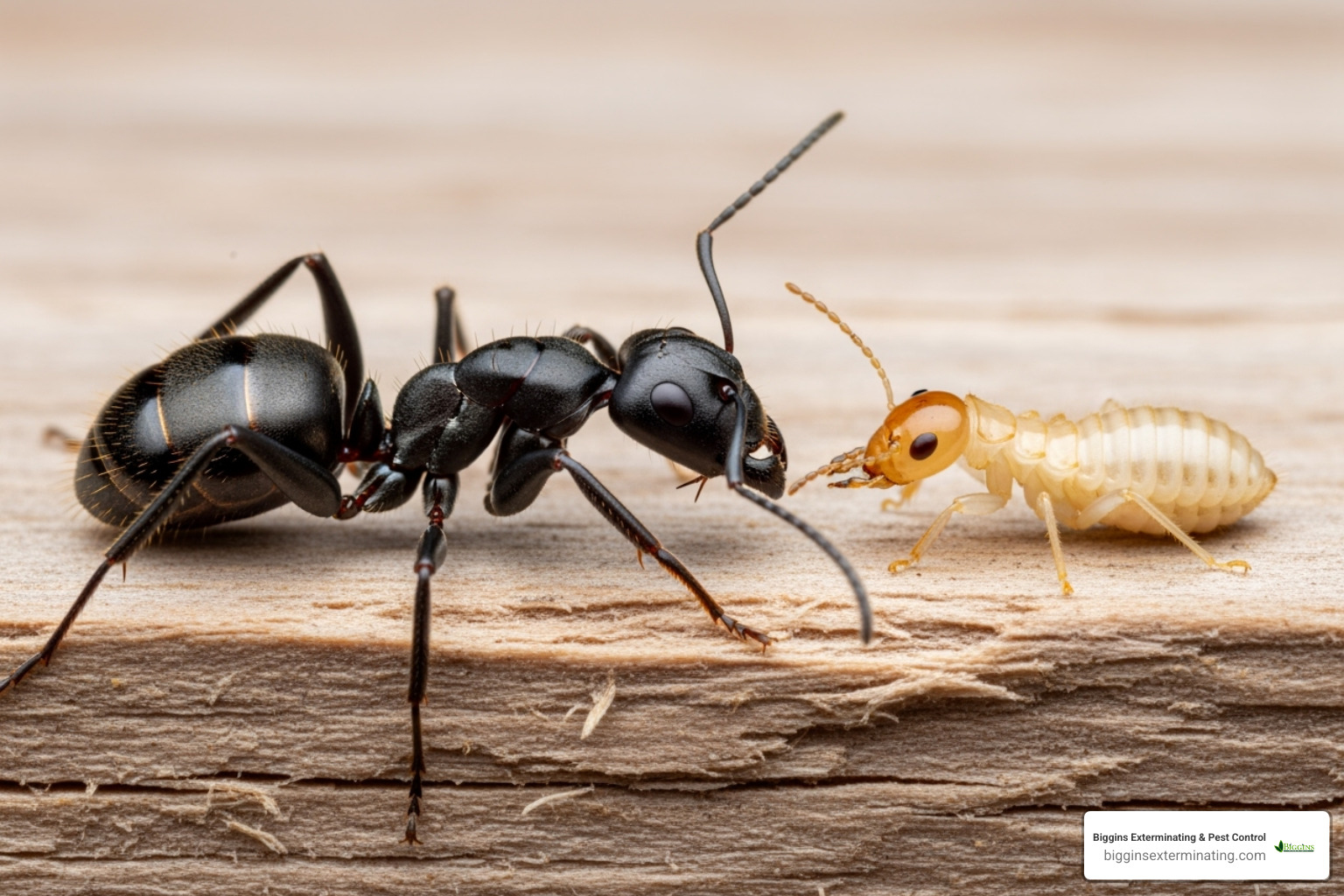 A carpenter ant next to a termite for comparison - ant and spider exterminator