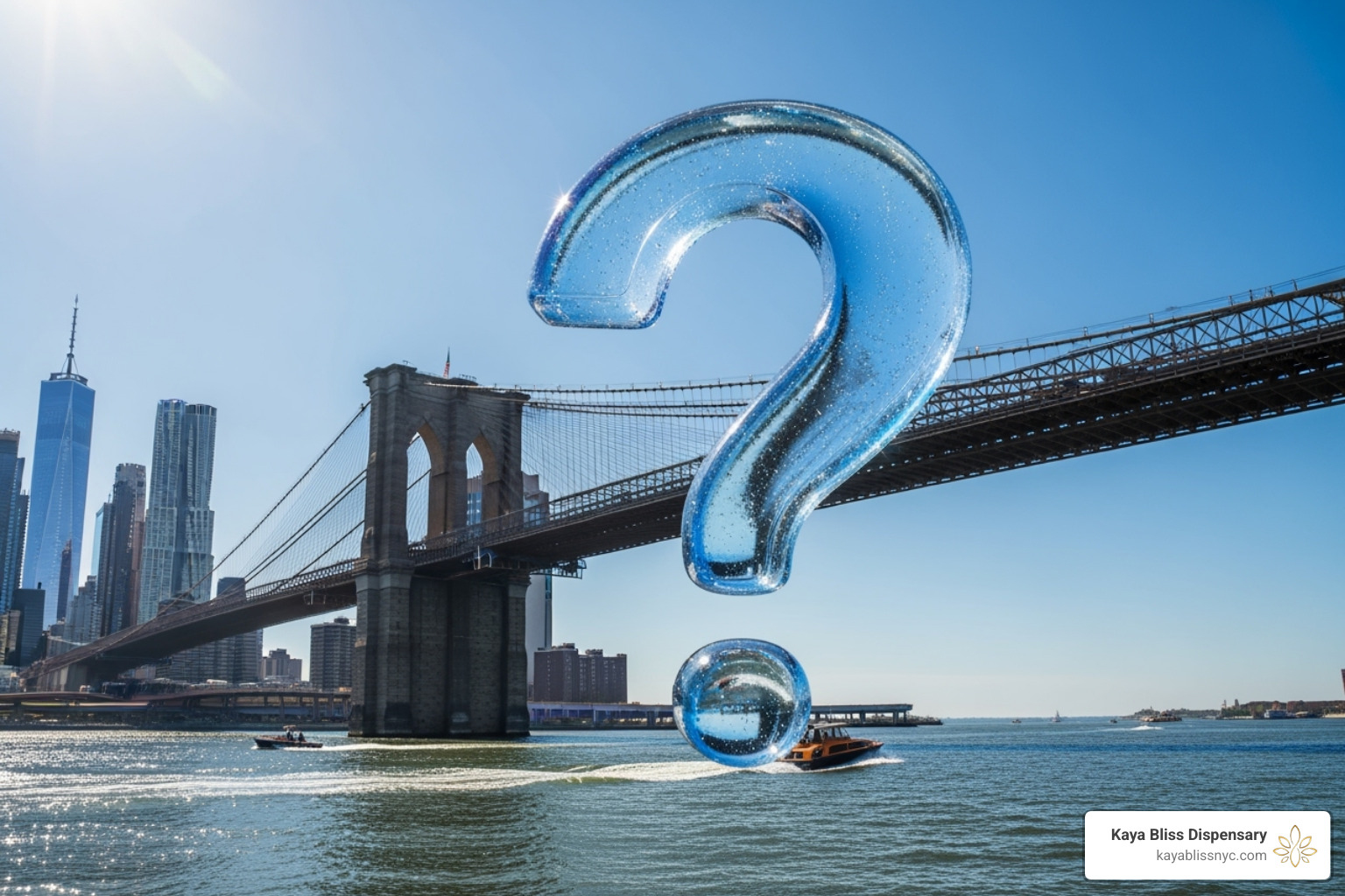 stylized question mark against a backdrop of the Brooklyn Bridge - brooklyn weed delivery