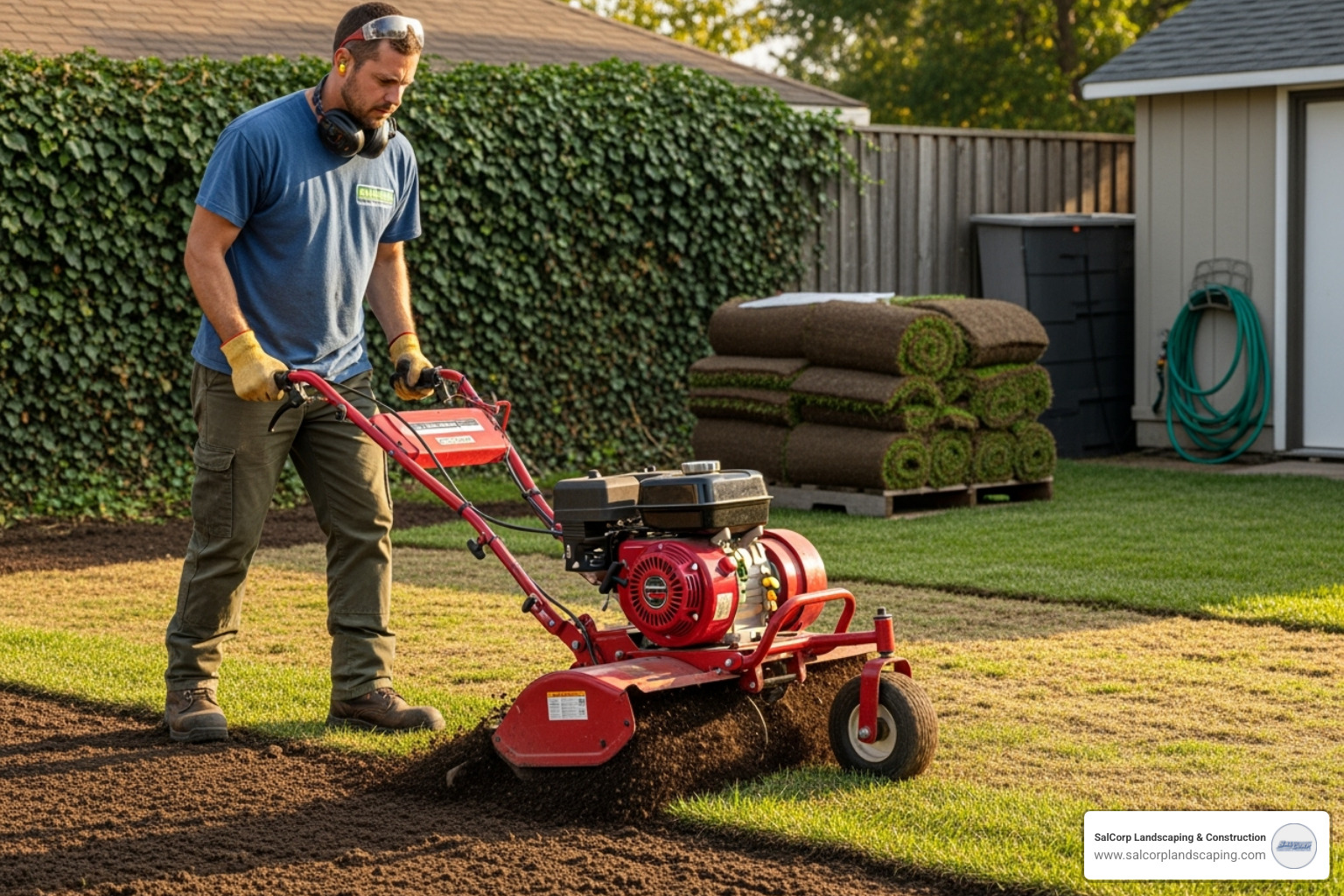 landscaper operating a rototiller - how much does sod installation cost