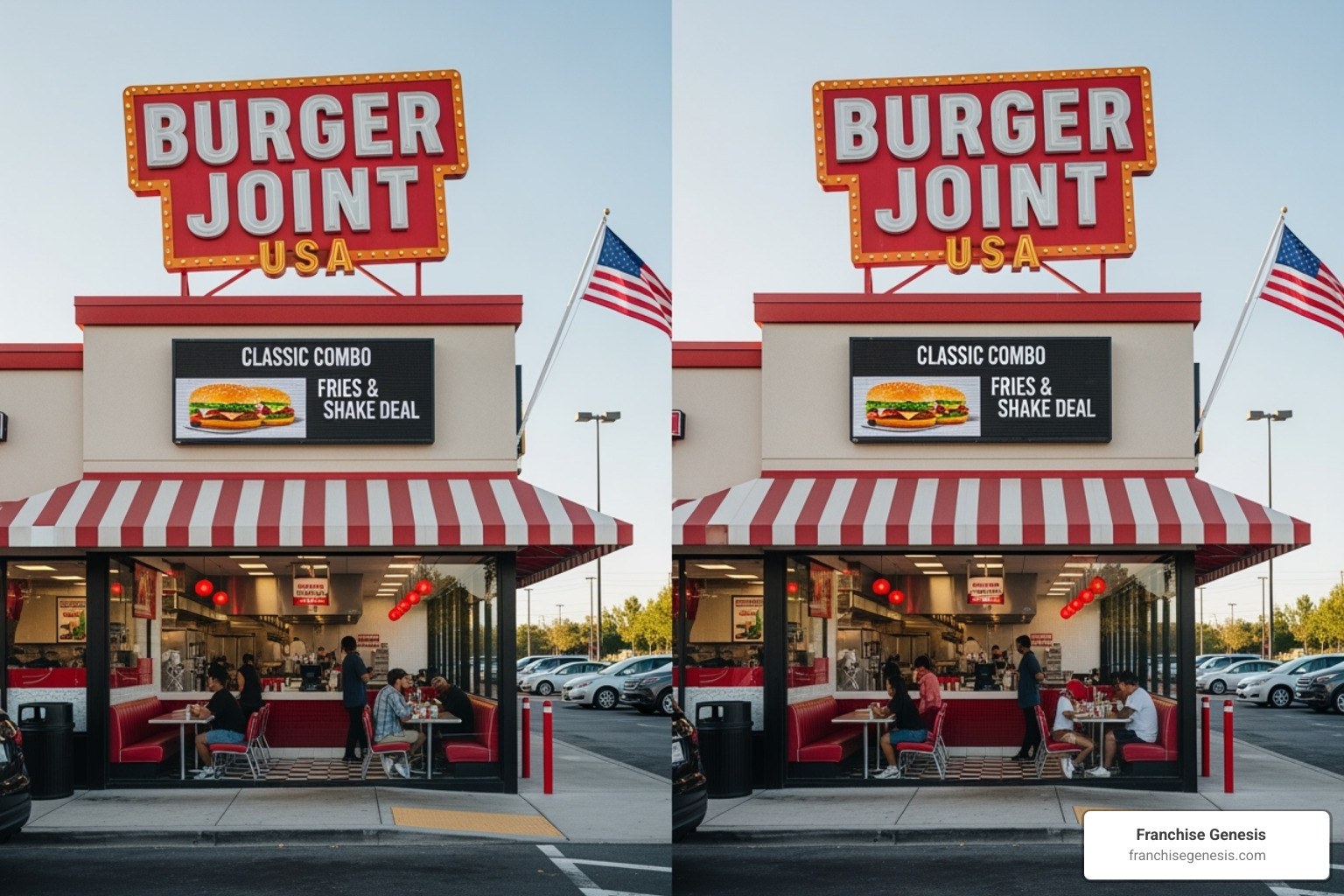 two different franchise locations with identical branding and customer flow - franchise training success