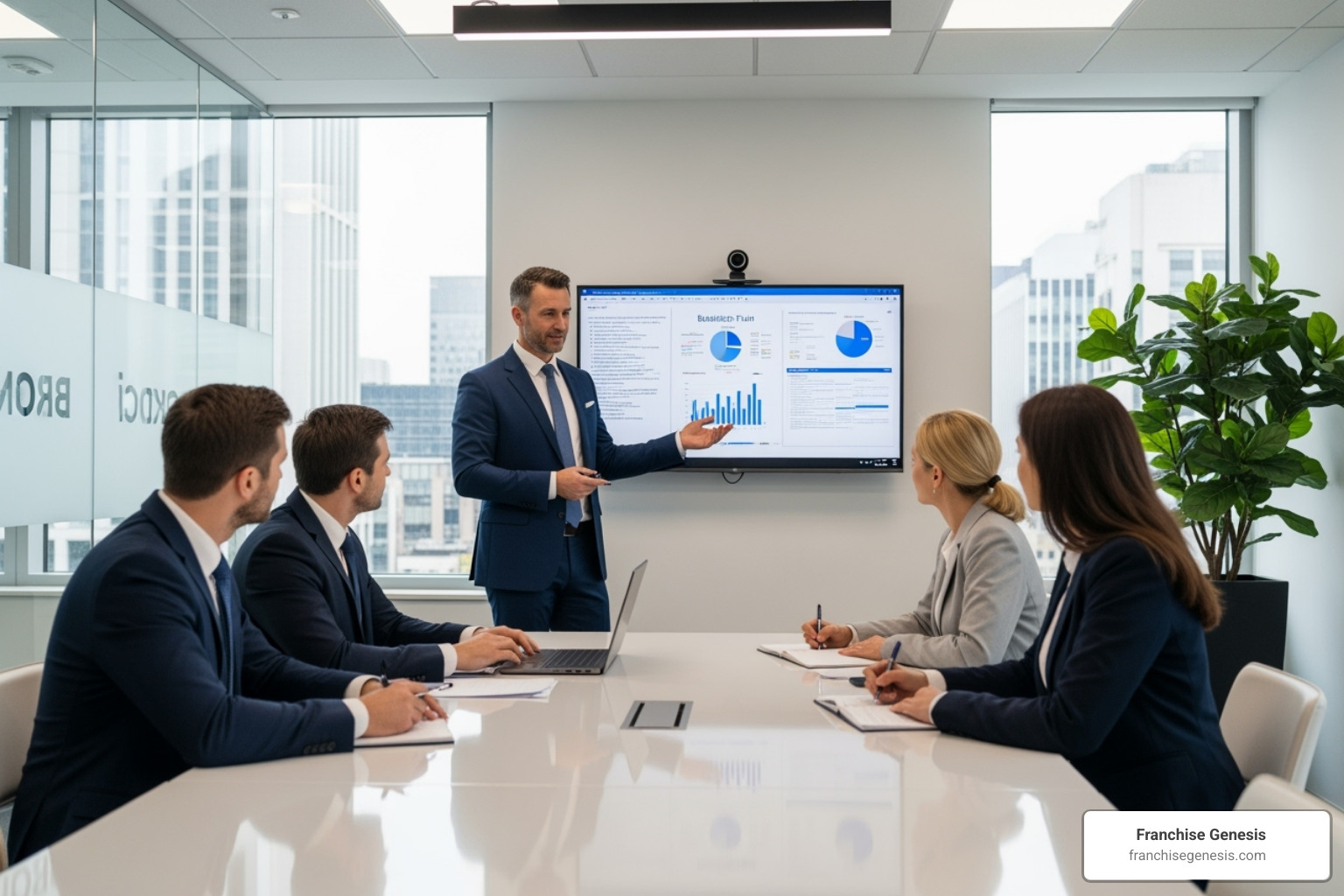 A franchisor presenting a business plan to a group of lenders - Franchise loan rates