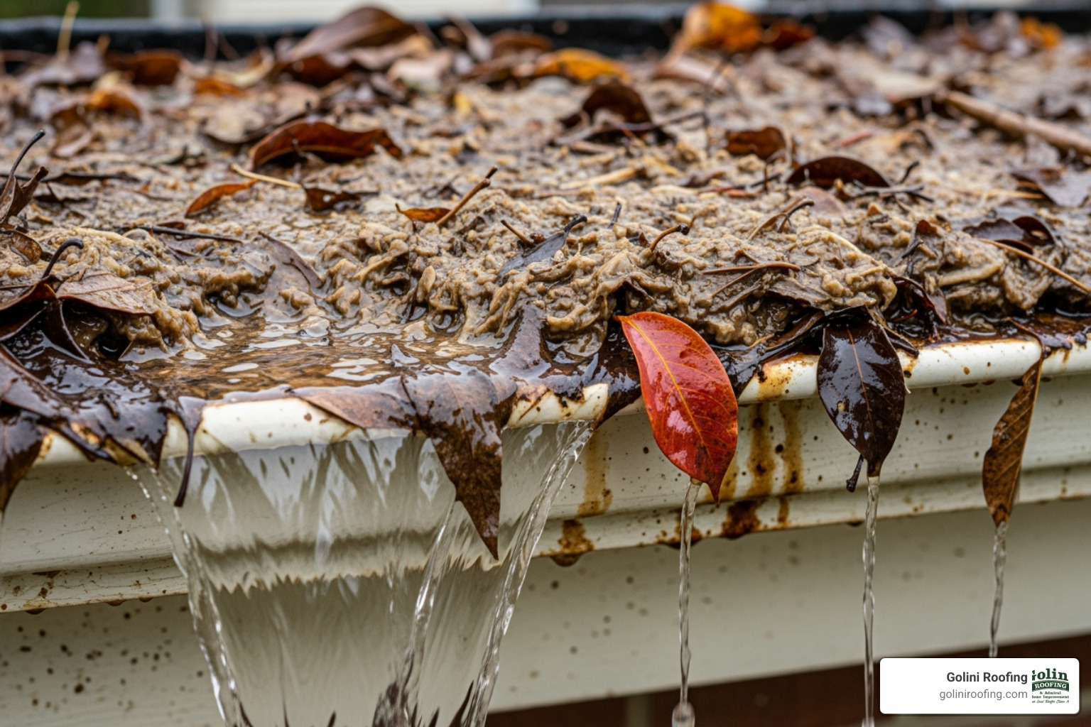 overflowing gutter filled with leaves - drain spout repair overflowing gutter filled with leaves - drain spout repair