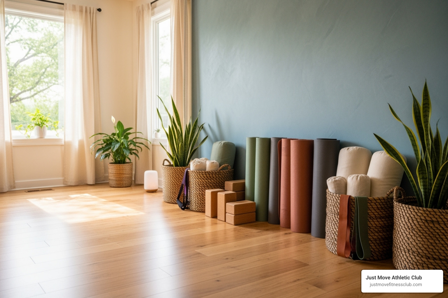 clean, welcoming yoga studio interior with mats and props - yoga lakeland clean, welcoming yoga studio interior with mats and props - yoga lakeland
