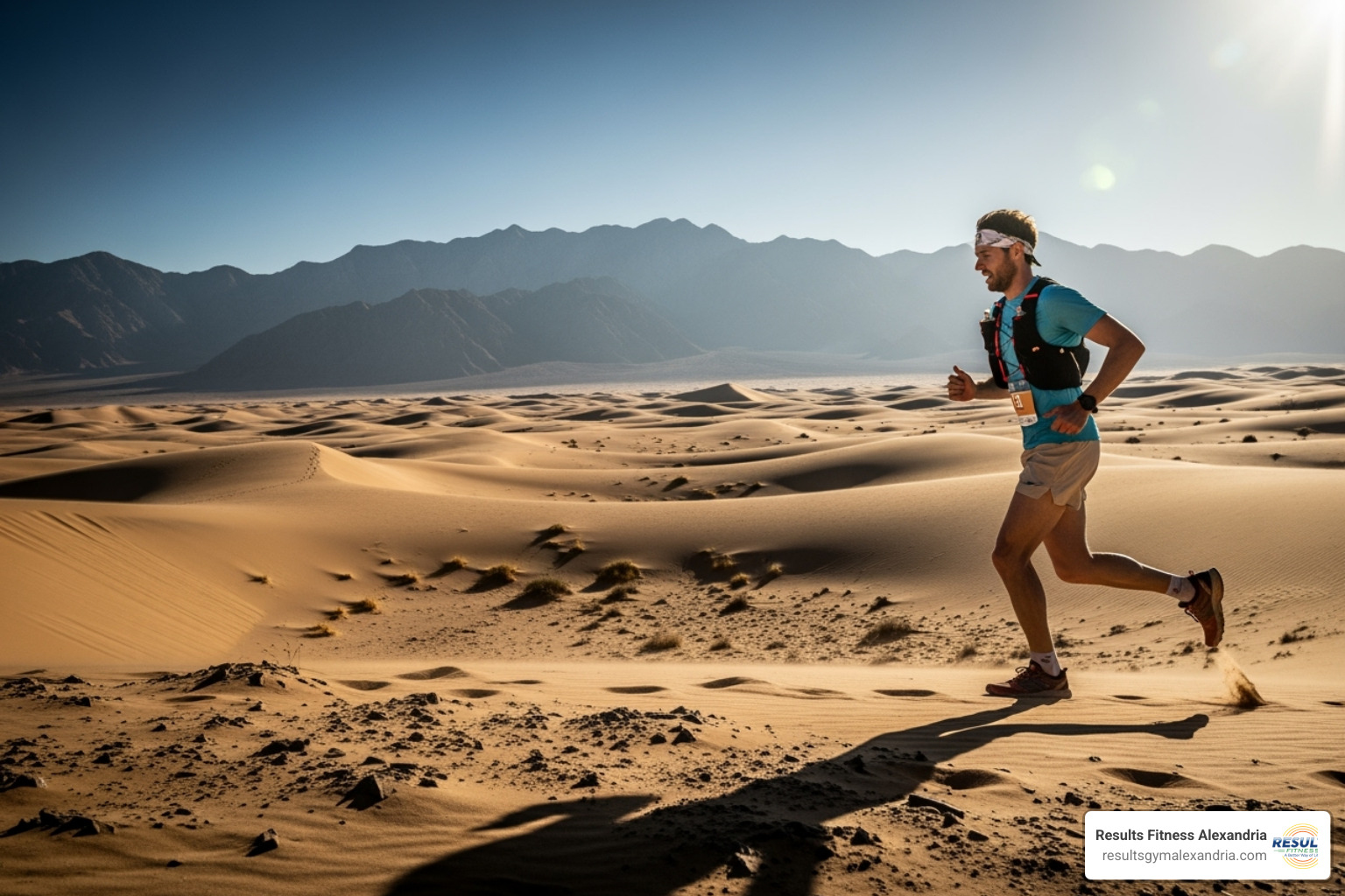runner crossing desert landscape - Ultimate endurance challenge runner crossing desert landscape - Ultimate endurance challenge