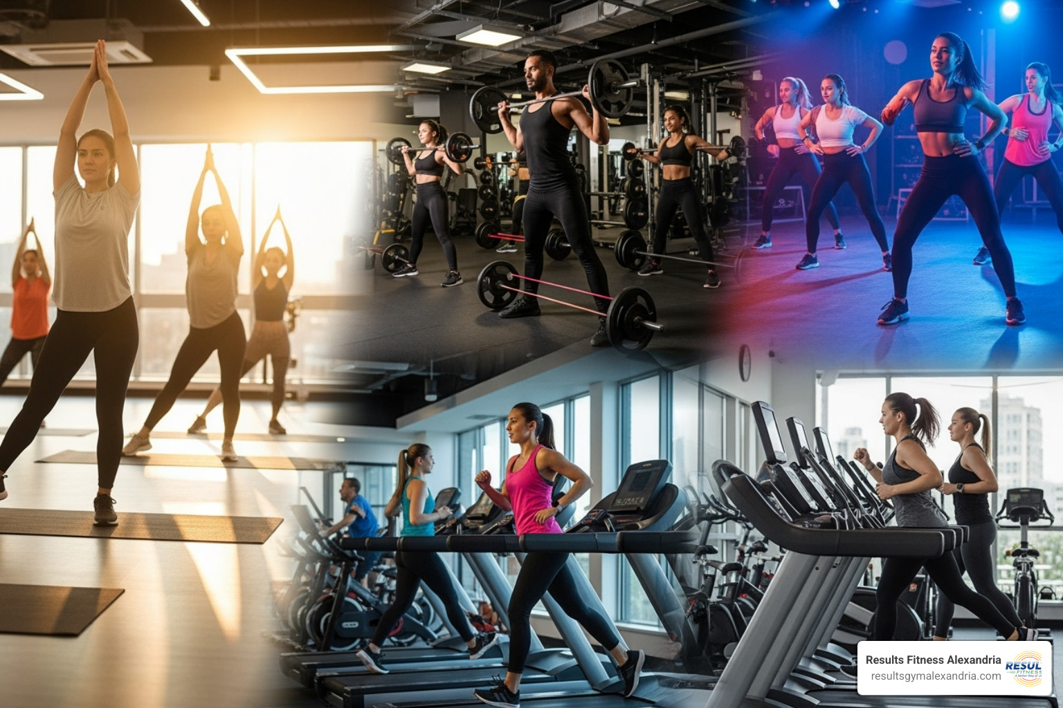 collage of fitness classes - group fitness classes