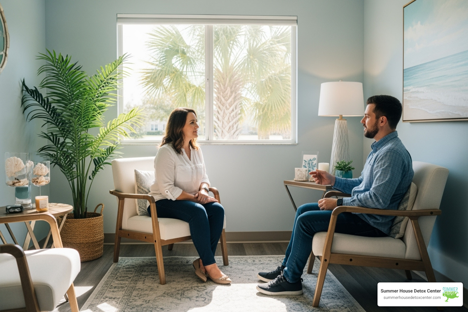 One-on-one counseling session in a peaceful Florida office - best rehabilitation centers in florida