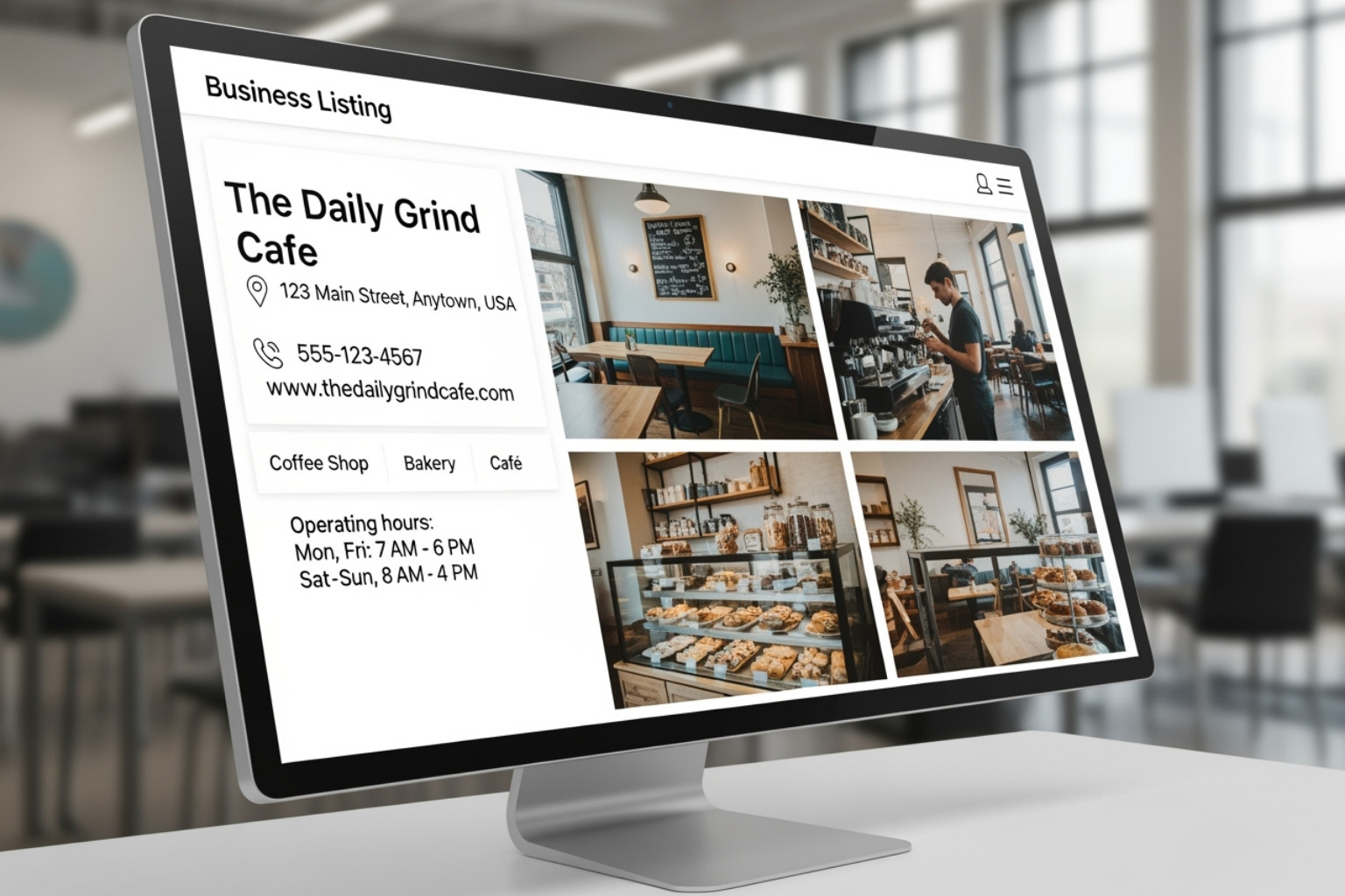 A well-optimized business listing showing NAP, categories, website, hours, and photos - google local citations