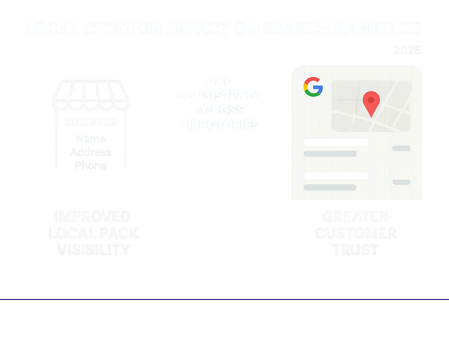 Local citation impact on search rankings showing how NAP consistency across directories improves Google Local Pack visibility and customer trust - google local citations infographic 