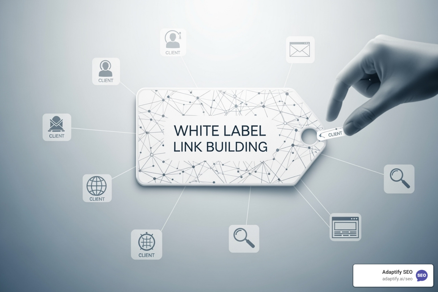 image of a magnifying glass over a list of potential agency partners - White label link building