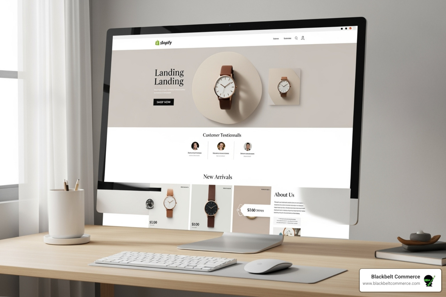 An annotated Shopify landing page highlighting key elements like headline, hero image, call-to-action, social proof, and benefits section - Shopify landing page design