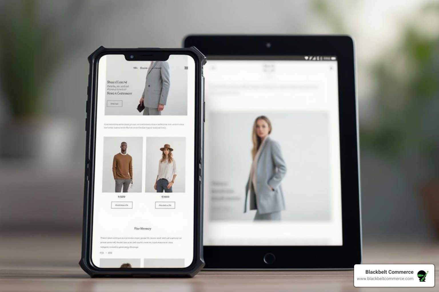 A smartphone and tablet displaying a perfectly responsive Shopify landing page, emphasizing mobile-first design - Shopify landing page design