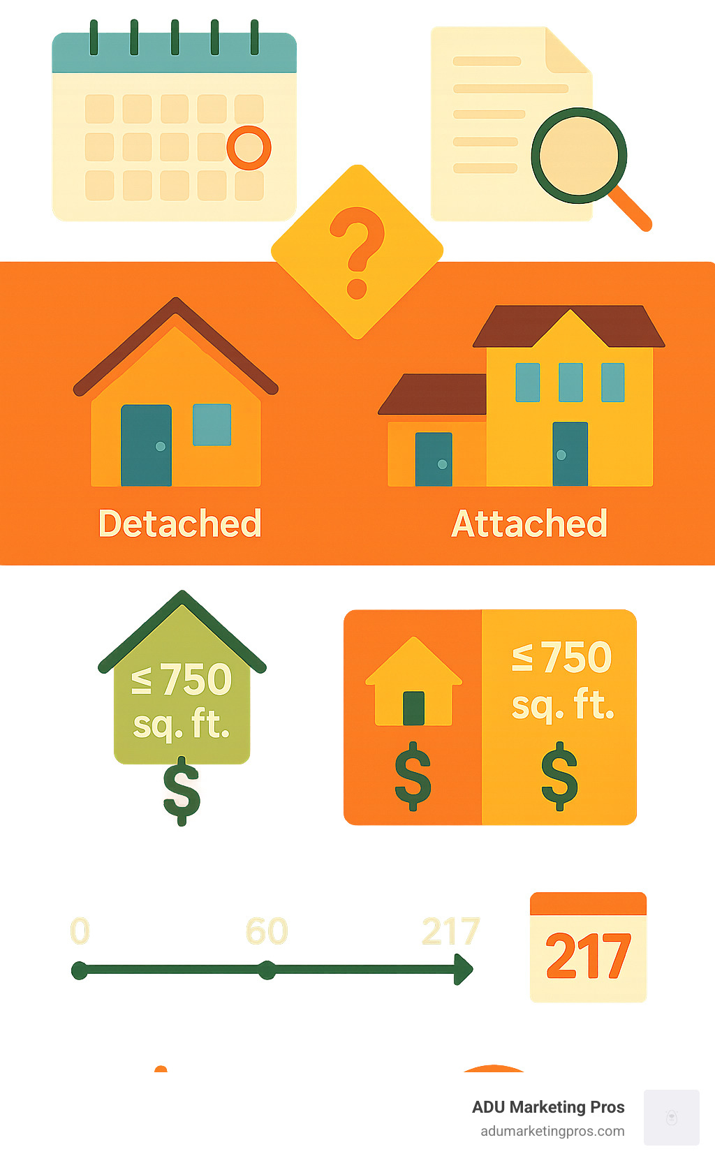 Infographic showing the San Diego ADU permitting process flow from initial planning through final approval, including key decision points for ADU type selection, required fees breakdown by size category, and average timeline milestones with potential delay factors - adu permits san diego infographic 