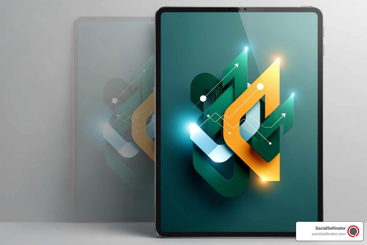 A tablet displaying a visually appealing e-book cover titled "The Ultimate Guide to B2B Growth". - best content creation services A tablet displaying a visually appealing e-book cover titled "The Ultimate Guide to B2B Growth". - best content creation services