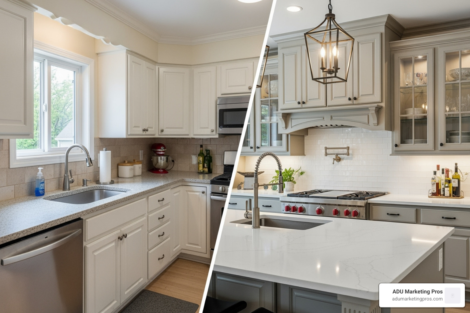 comparing standard vs. luxury interior finishes, such as laminate vs. quartz countertops or standard vs. custom cabinetry - prefab granny flat prices
