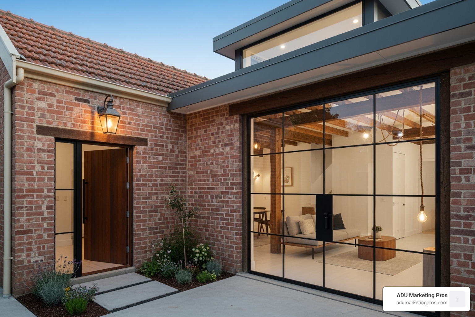 A stylishly converted garage ADU, showcasing a seamless blend of old and new architecture - adu law los angeles