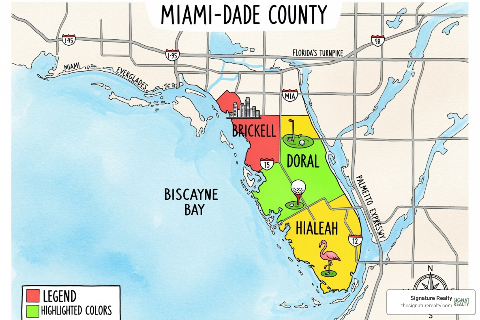 a map highlighting Brickell, Doral, and Hialeah within Miami-Dade County - brickell commercial real estate a map highlighting Brickell, Doral, and Hialeah within Miami-Dade County - brickell commercial real estate