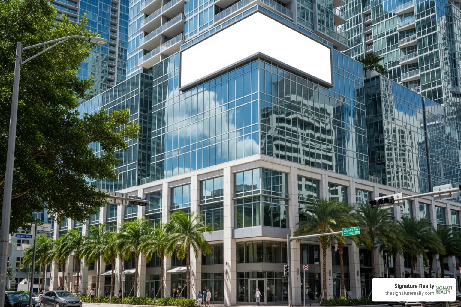 a "For Lease" sign on a modern commercial building in Brickell - brickell commercial real estate a "For Lease" sign on a modern commercial building in Brickell - brickell commercial real estate