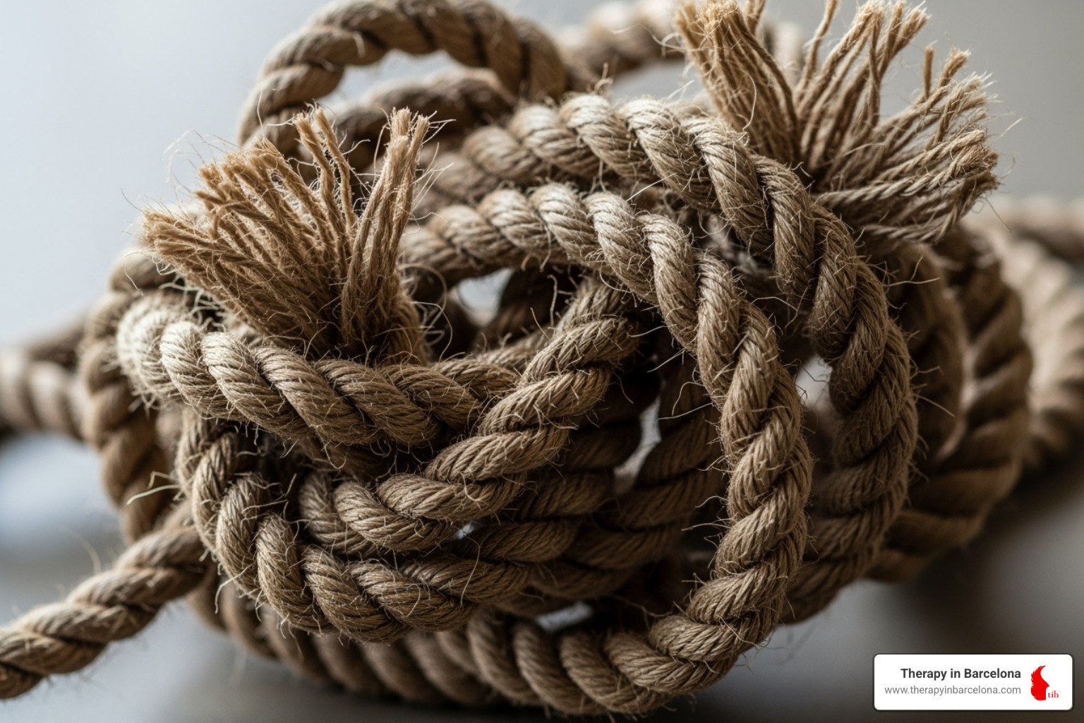 A tangled knot of ropes, symbolising enmeshed relationships - codependency worksheets