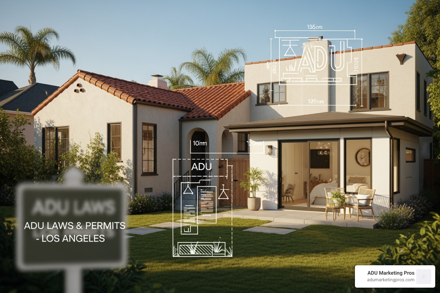 A detailed architectural blueprint for a two-bedroom ADU - adu law los angeles