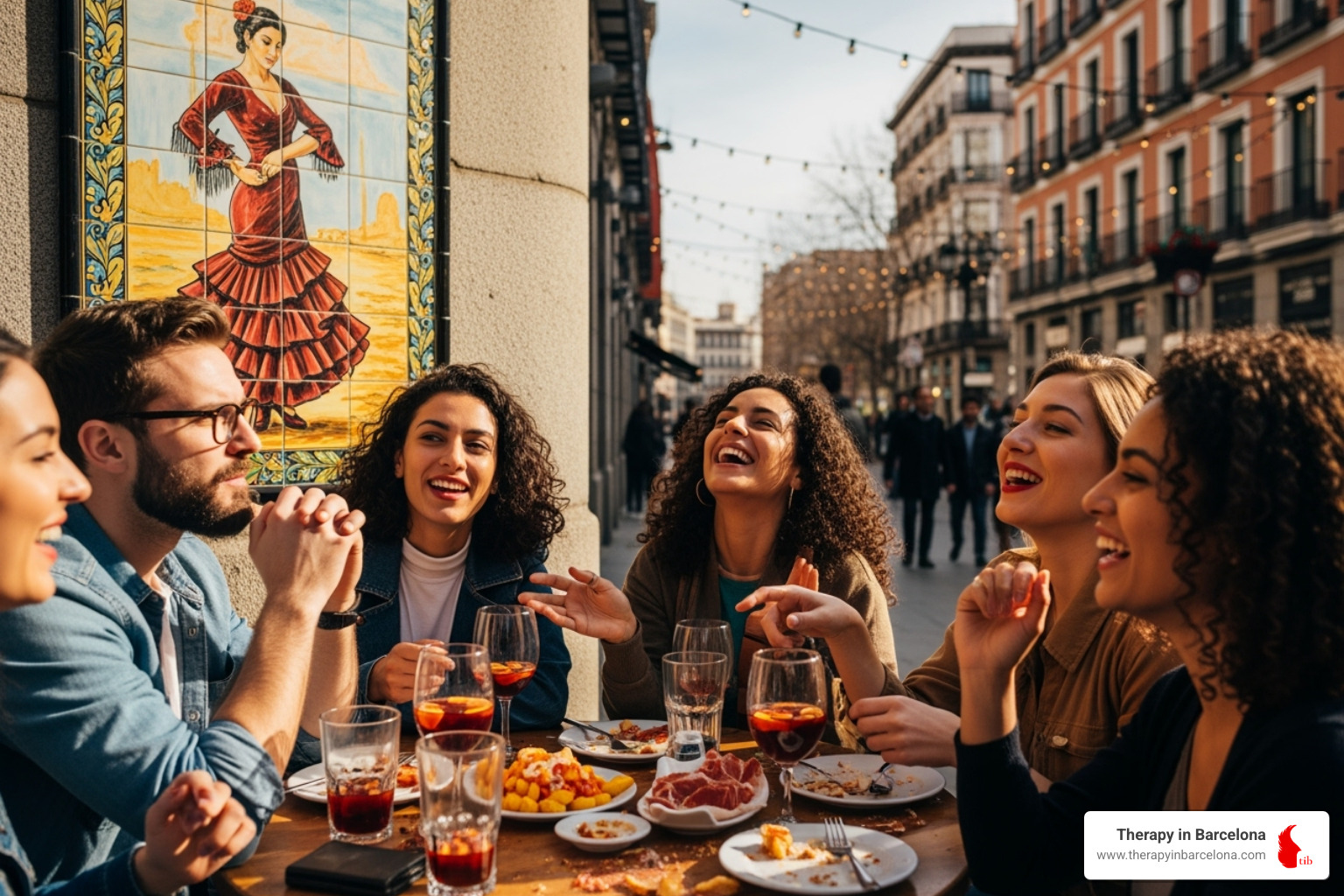 diverse friends connecting at a Madrid café - english speaking psychologist madrid diverse friends connecting at a Madrid café - english speaking psychologist madrid