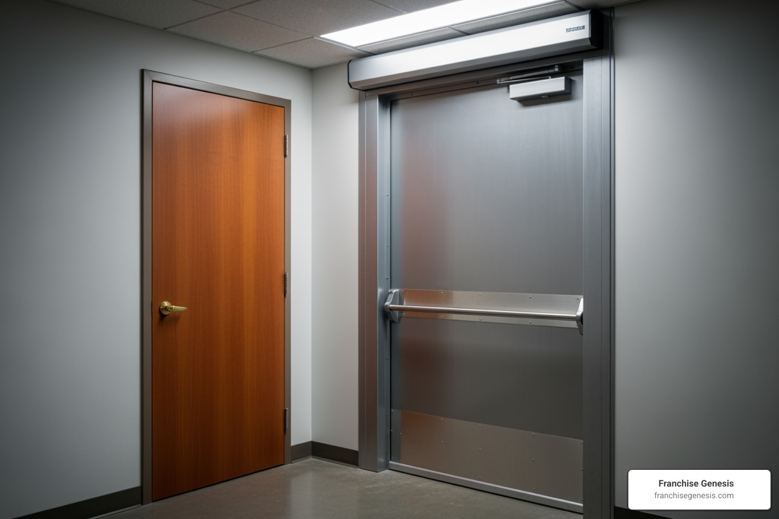two doors labeled "SBA 7(a)" and "SBA 504" - franchise financing sba
