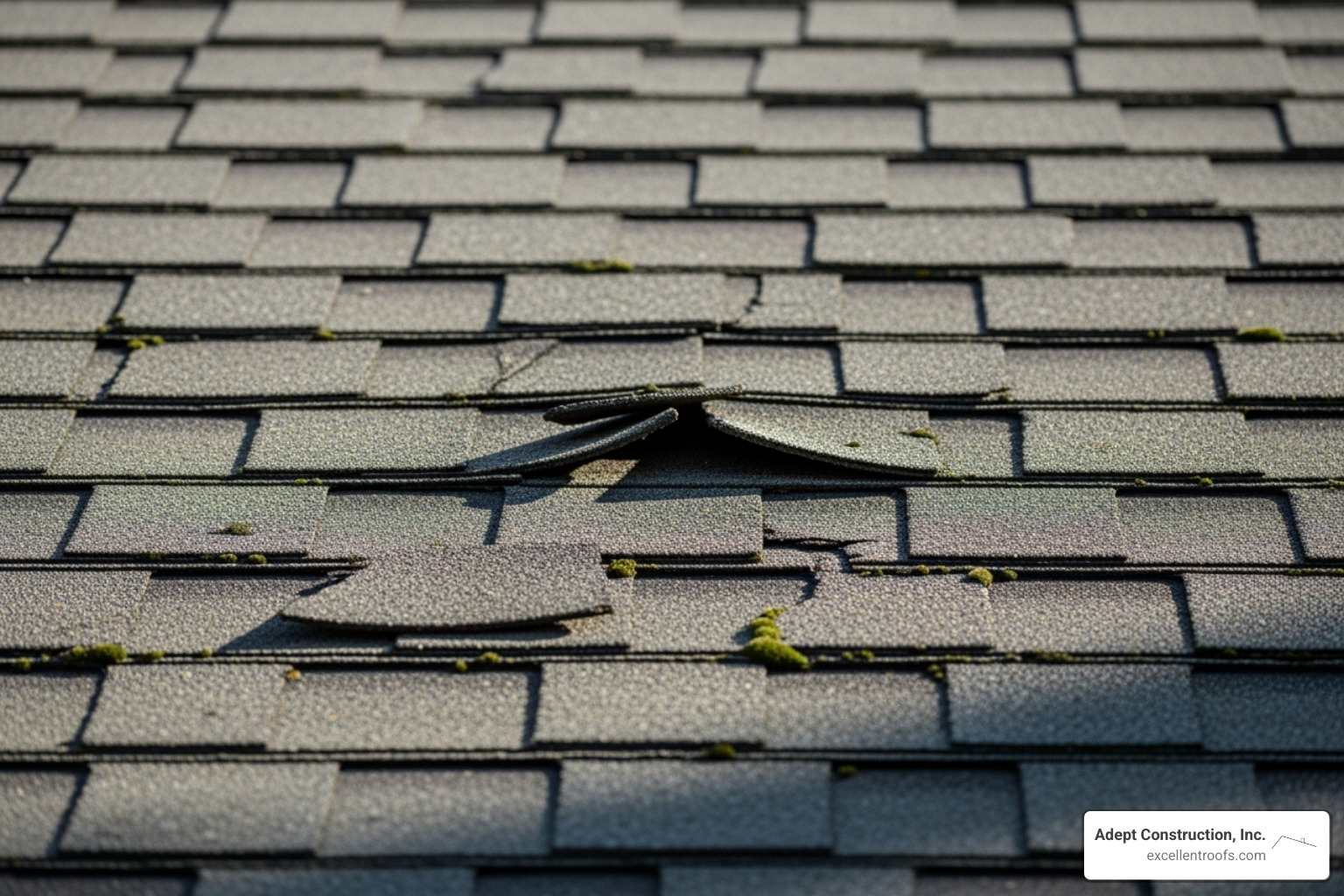 Curling and cracked asphalt shingles on a roof - residential roofers near me