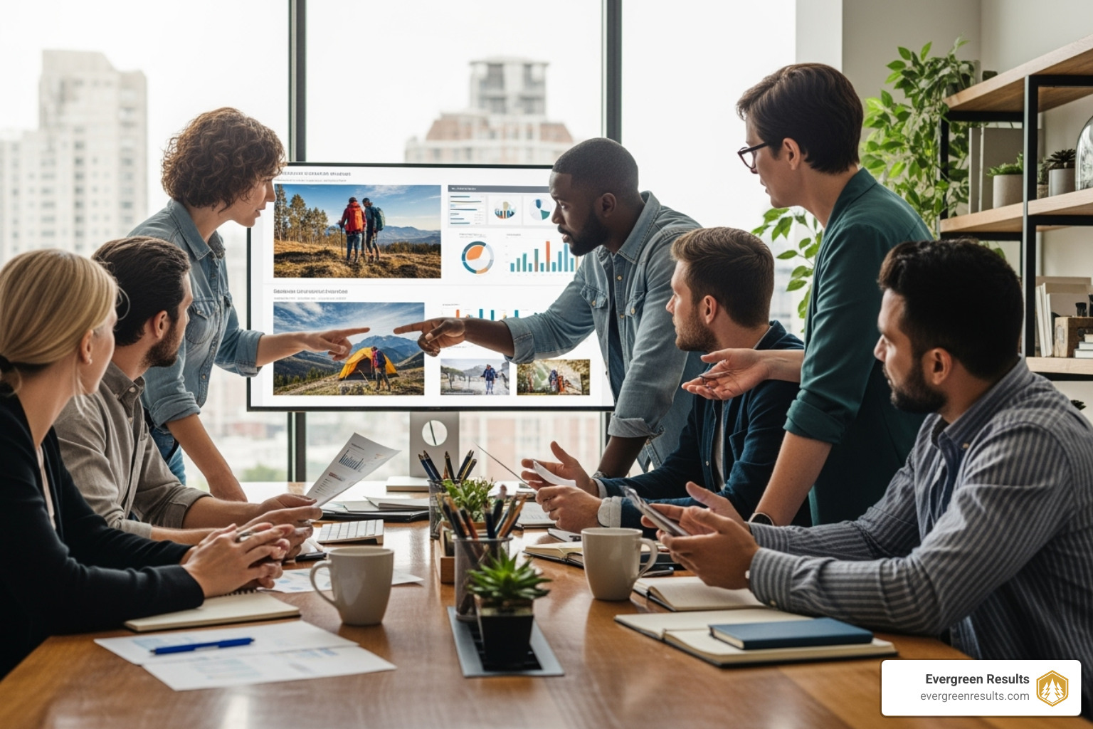 marketing agency team collaborating on a campaign strategy for an outdoor brand - lifestyle influencer marketing agency