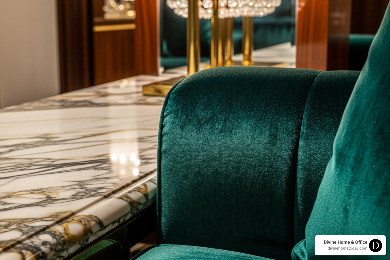 detailed shot showcasing rich textures and materials like marble and velvet - luxury residential interior design